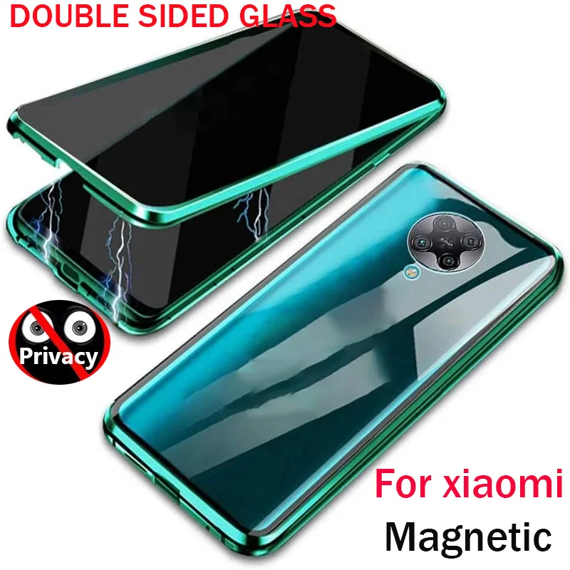 

360 Anti Peeping Privacy Magnetic Metal Phone Case For Xiaomi Redmi Note 9s 10 9 8 Pro 8t Mi K20 10 Pro Double Sided Glass Case