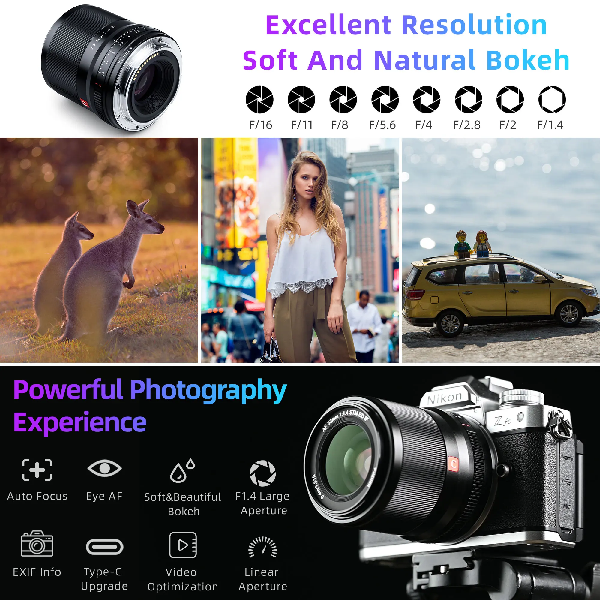 Viltrox 23 мм 33 56 F1.4 AF Автофокус Портретный объектив с большой диафрагмой