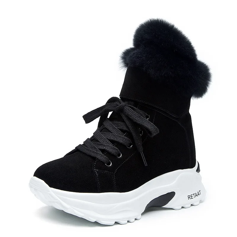 

Women's Warm Snow Fur Leather Plus Velvet Cotton Shoes New Winter Short Platform Boots
