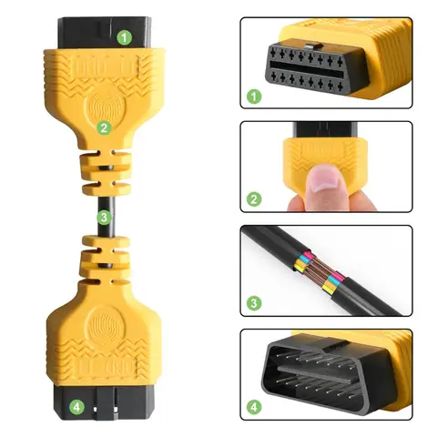 Автомобильный Удлинительный кабель AUTOOL OBD 2 II, автомобильный адаптер OBD 16pin, Удлинительный провод OBD2, соединительный шнур для Launch X431, подушка безопасности 14 см