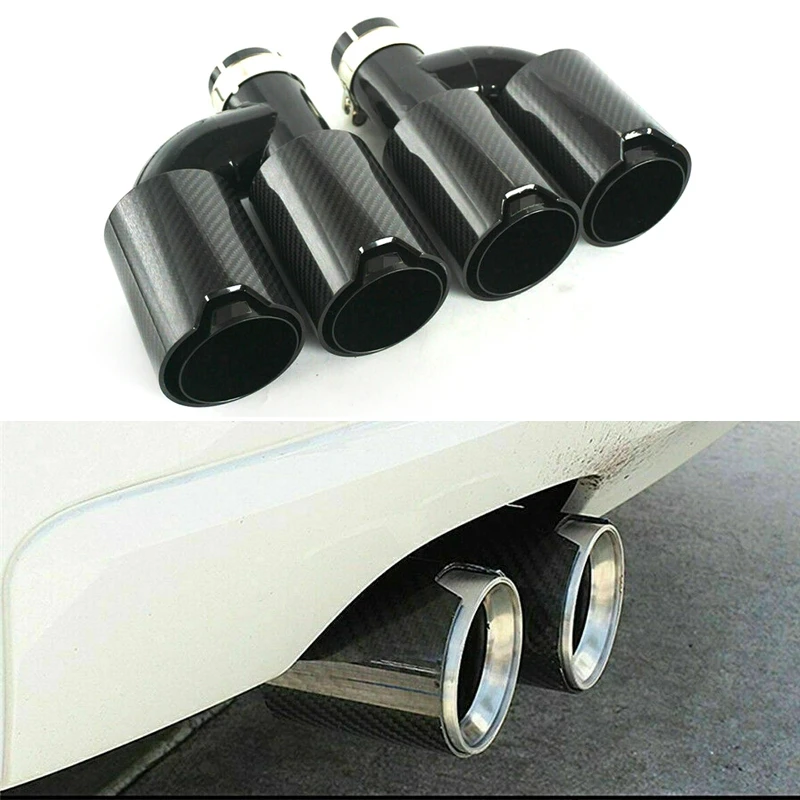 

Pair Universal Double Car Exhaust Systems Car Tuning Carbon Fiber Trim Tip Pipe Tube Silencer ​Muffler With M/Logo Glossy Blac