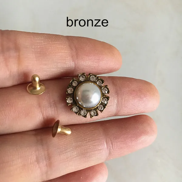 Antique Bronze 35 наборов-металлические заклёпки в виде подсолнуха, шпильки, 14 мм золотистая Серебристая черная бронза, стразы с жемчугом, украшения для обуви, одежды - Цвет: Antique Bronze
