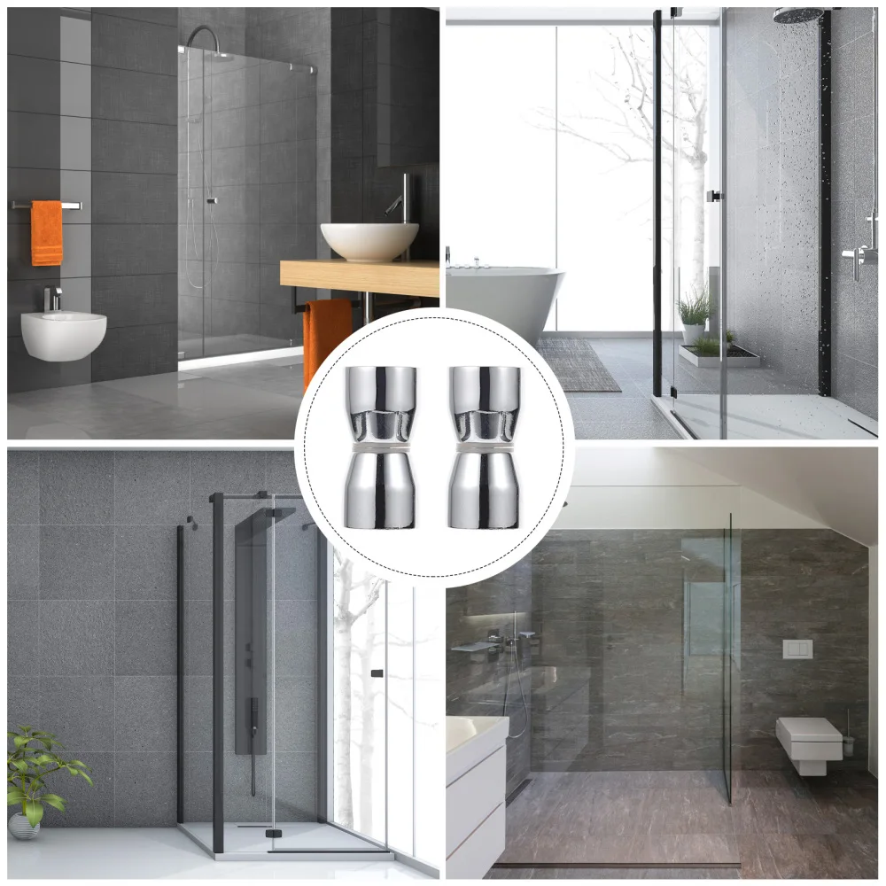 

2Pcs Single Hole Bathroom Door Handle Glass Door Knob Accessories (Silver)