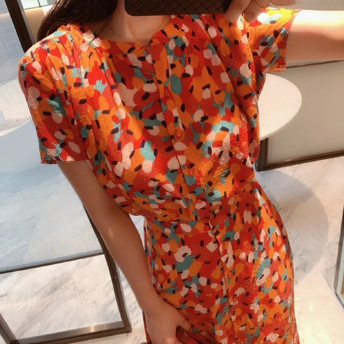 Платье женское длинное с V-образным вырезом и цветным принтом | Женская одежда