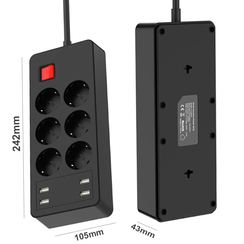 Несколько Мощность полосы Стабилизатор напряжения 8 розетки ЕС розетка с USB