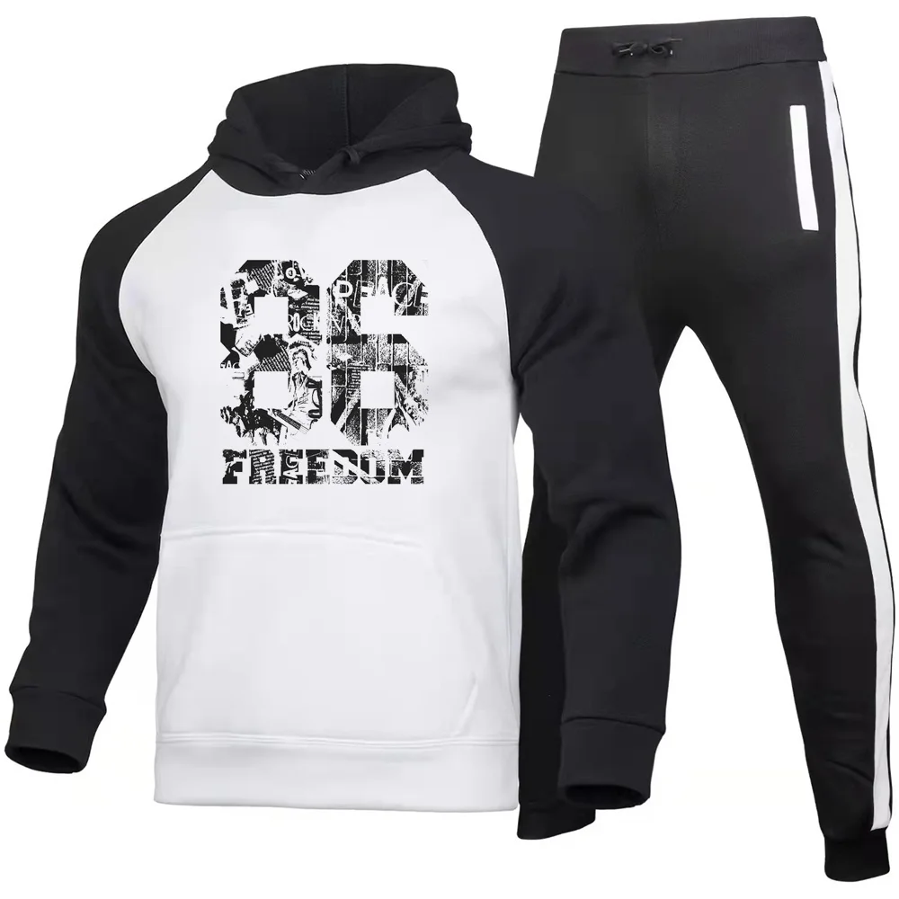 

Brand new men's sportswear hoodie 2-piece set winter plus velvet digital printing hoodie sweatpants men's sportswear suit