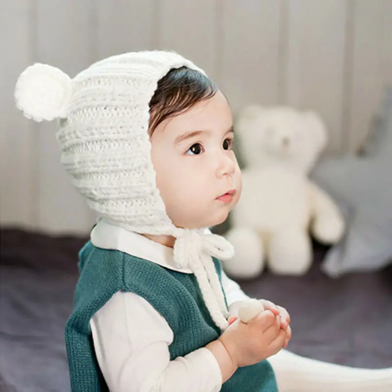 Детская теплая шапочка с милыми медвежьими ушками для маленьких мальчиков и