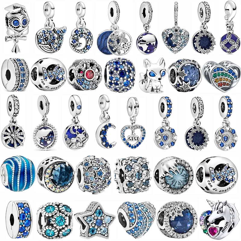 Новинка 2021 шарм синяя серия бабочка цветок планета звезда луна бусины подходит