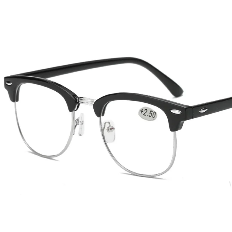 bright silver frame Металлические очки для чтения с полуоправой, очки для дальнозоркости, мужские и женские очки дальнего видения с прочностью+ 0,5+ 0,75+ 1,0+ 1,25 до+ 4,0 - Цвет оправы: bright silver frame