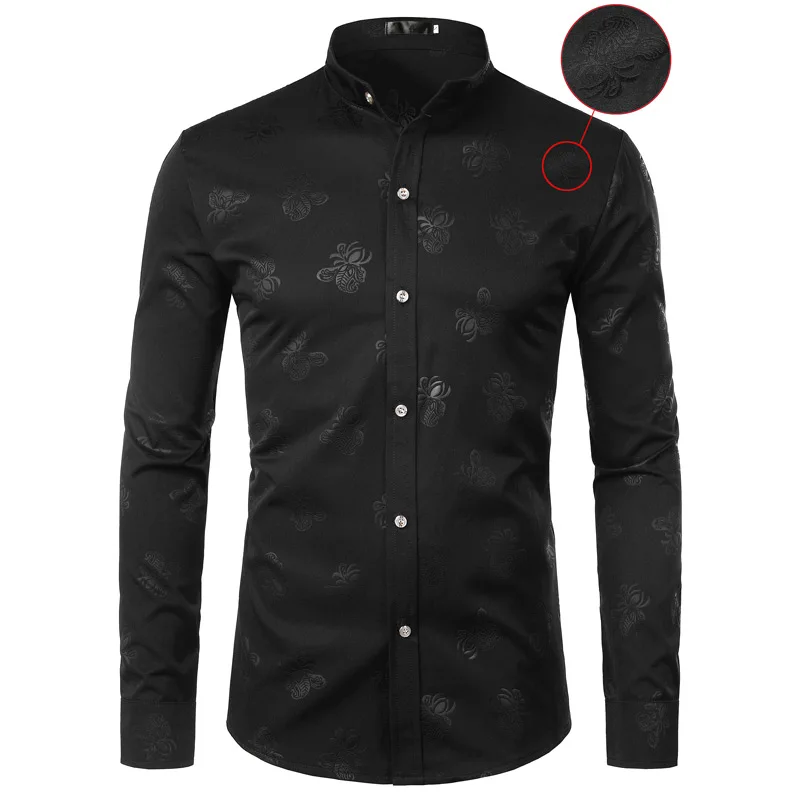 Рубашка мужская с цветочным принтом повседневная приталенная блуза