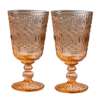 red wine glass set of 2 350 ml orange pink goblet retro embossed juice drinking cup spirits wedding party beverage glasses