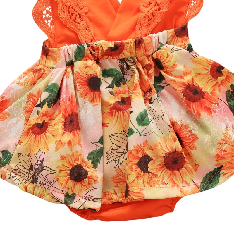

Newborn Baby Girl Clothes Lace Ruffle Sunflower Print Romper Headband 2Pcs Summer Sleeveless Outfits