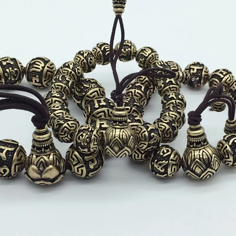 Ретро винтажный тибетский серебряный буддизм браслет с мантрой мужской амулет