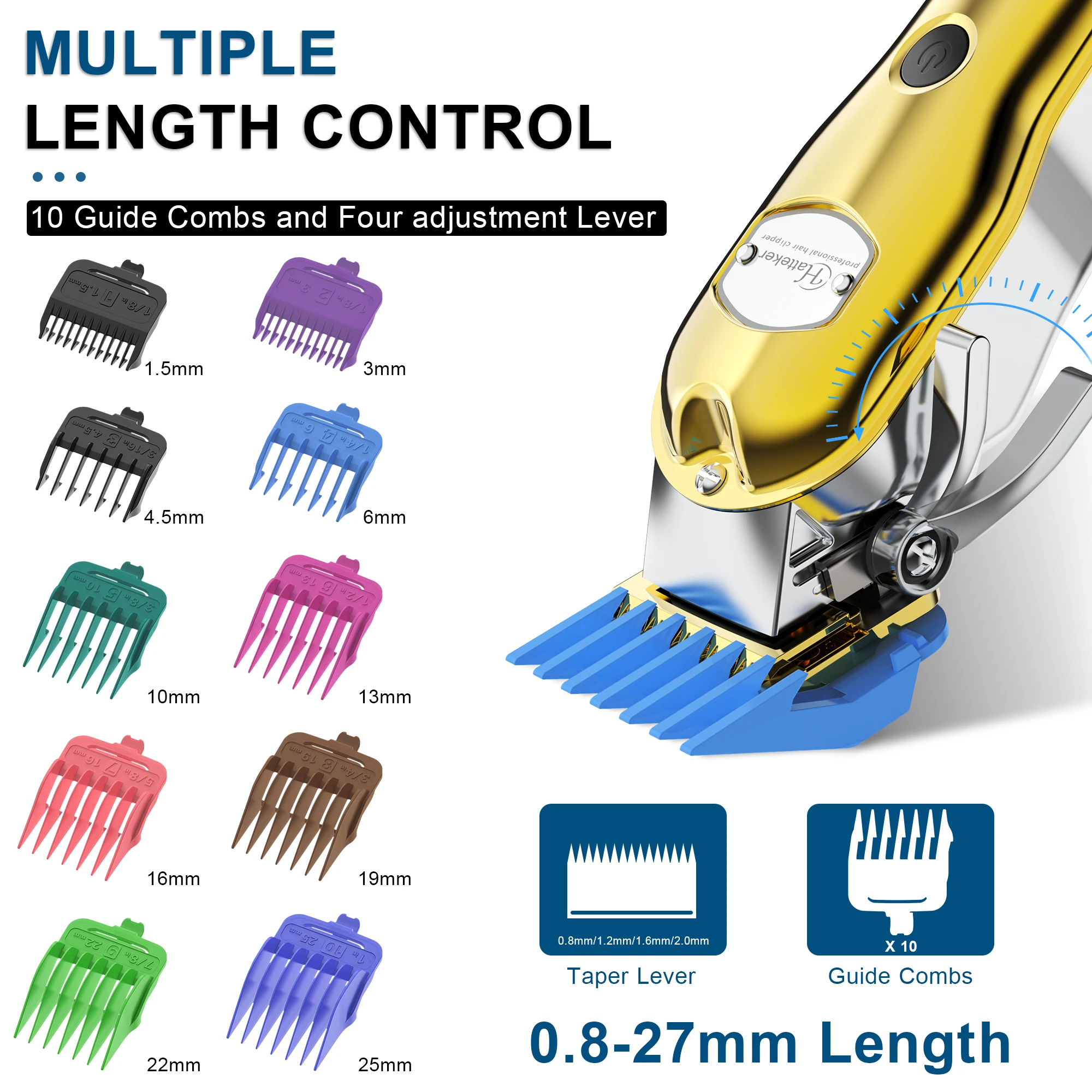 HATTEKER Клипер для волос для мужчин Профессиональная электрическая триммер бороды Беспроводной комплект для ухода за мужскими волосами Заряжаемый 696F.