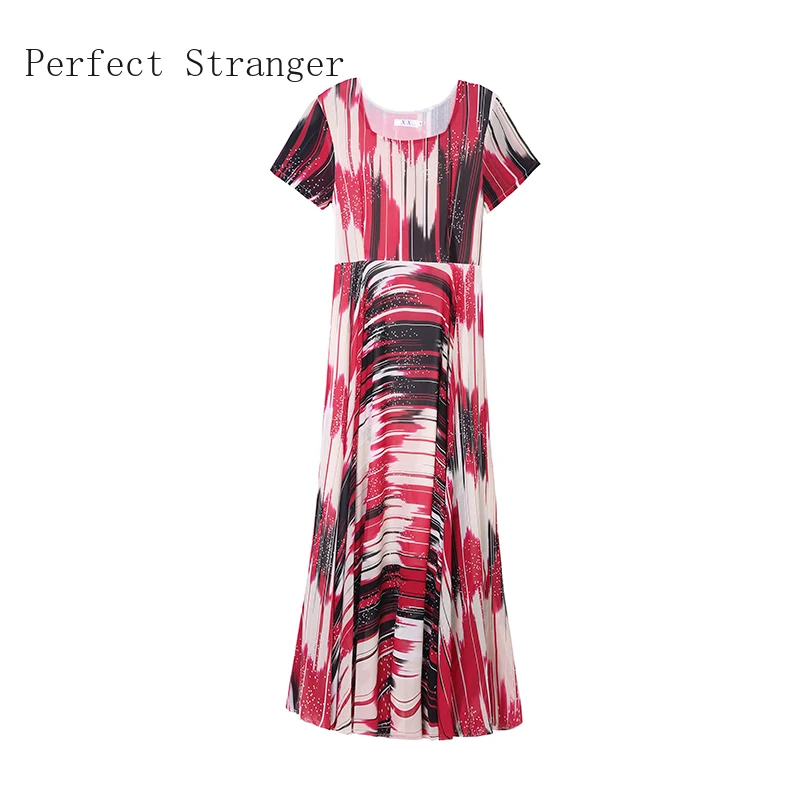 

High Quality 2021 Summer Dress For Women Square Collar Floral Printed Short Sleeve Women Chiffon Long Dress Plus Size