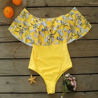 2021 sexy ruffle women swimwear one piece floral print swimsuit push up monokini bodysuit print swim suit bathing suit beachwear