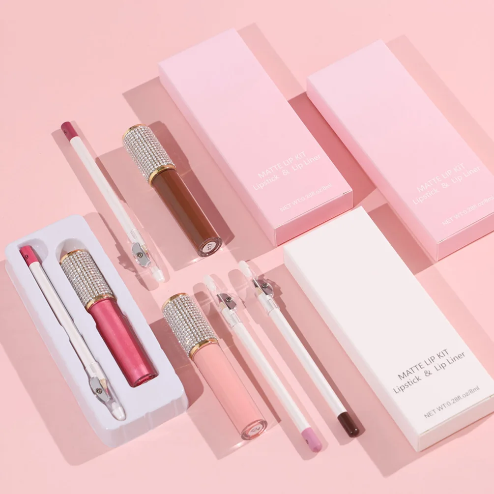

Pencil Sharpener Diamond Luxury Matte Long Lasting Nondiscoloring Liquid Lipstick Lip Liner Set Private Label Lip Gloss Gift Box
