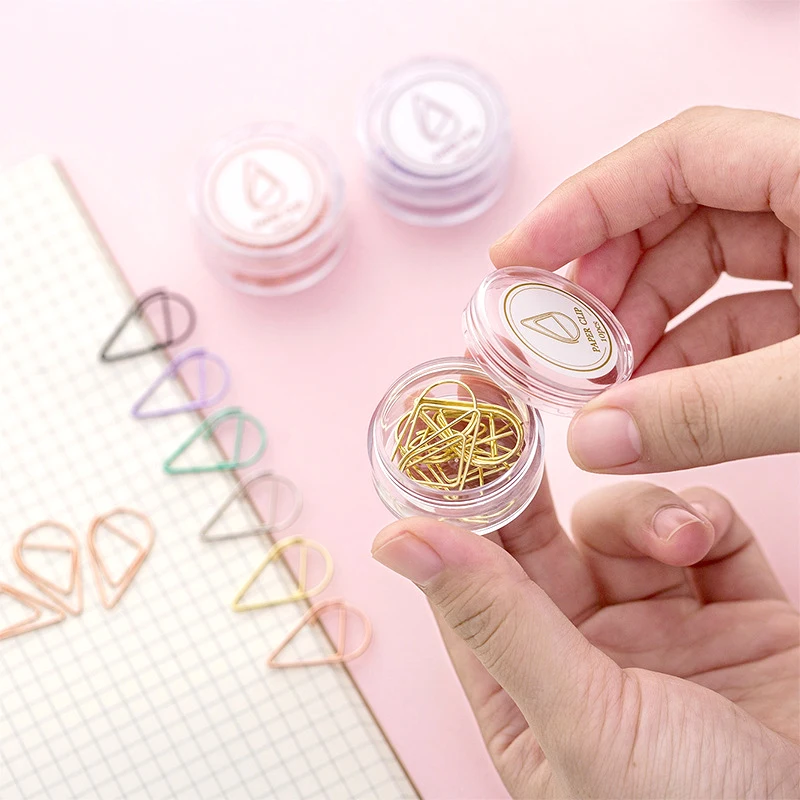

10 PCS/LOT Colorful paper clips Mini waterdrop shape metal binders 2.5x1.5 cm size journal decoration box packed