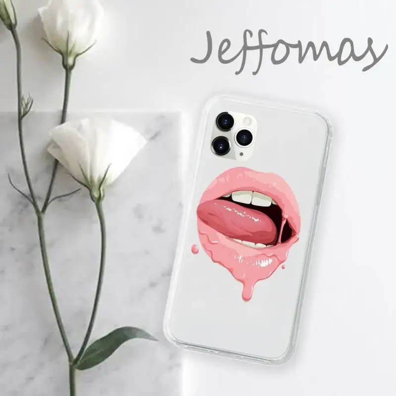 

Sexy lips lipstick fashion Phone Case Transparent for iPhone 11 12 mini pro XS MAX 8 7 6 6S Plus X 5S SE 2020 XR