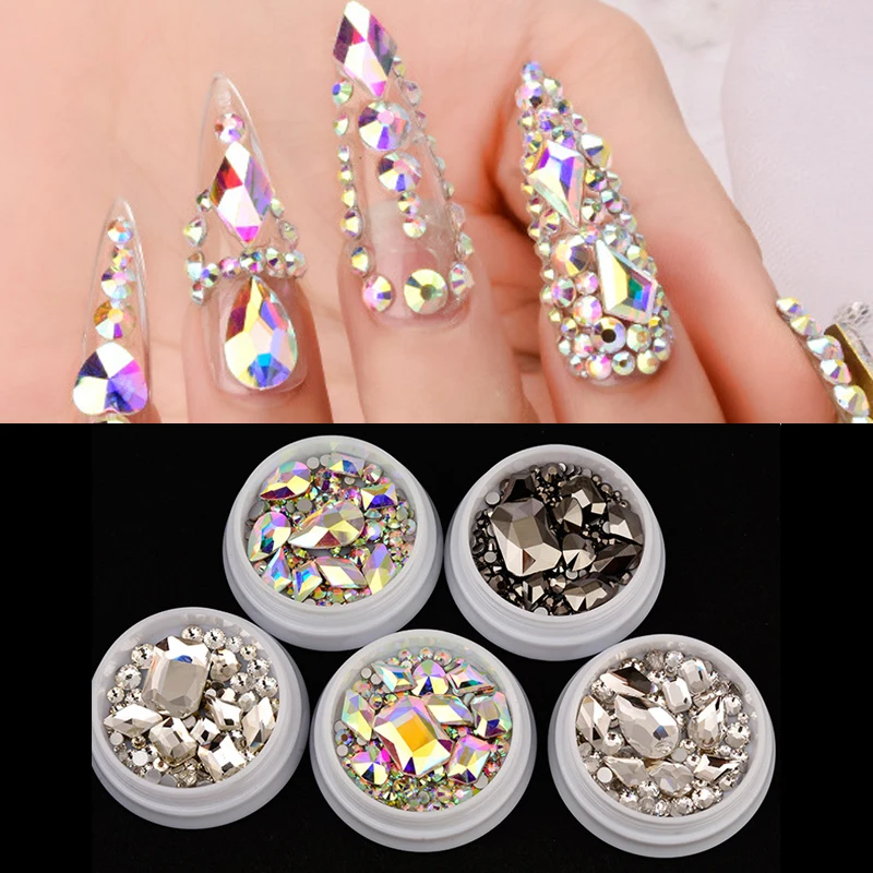 

Crystal Clear Nail Art Rhinestones DIY Flatback Acrylic Nail Stones Gems for 3D Nails Art Decorations Holographic Nail Sequins