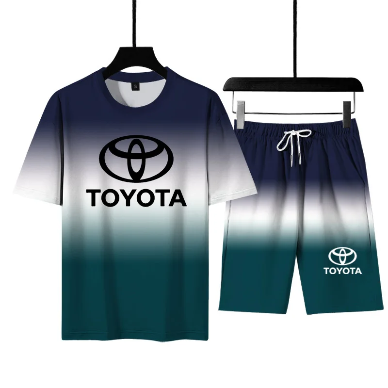 

Summer Casual Men's T-shirt Toyota Car Logo Printing short sleeve High Quality Cotton Men's T-shirt + shorts two-piece suit