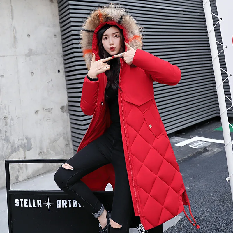 

2020 New Arrival Winter Jacket Women With Colorful Fur Hooded Womens Jackets Winter Outwear Long Female Coat Parka Slim