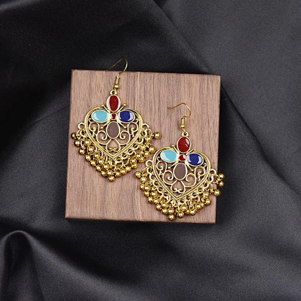 Модные женские серьги с кисточками из золотого сплава в богемном этническом