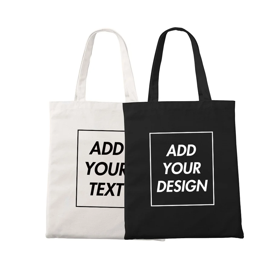 

Custom Tote Bag Shopping Add Your Text Print Original Design White Zipper Unisex Fashion Travel Canvas Bags