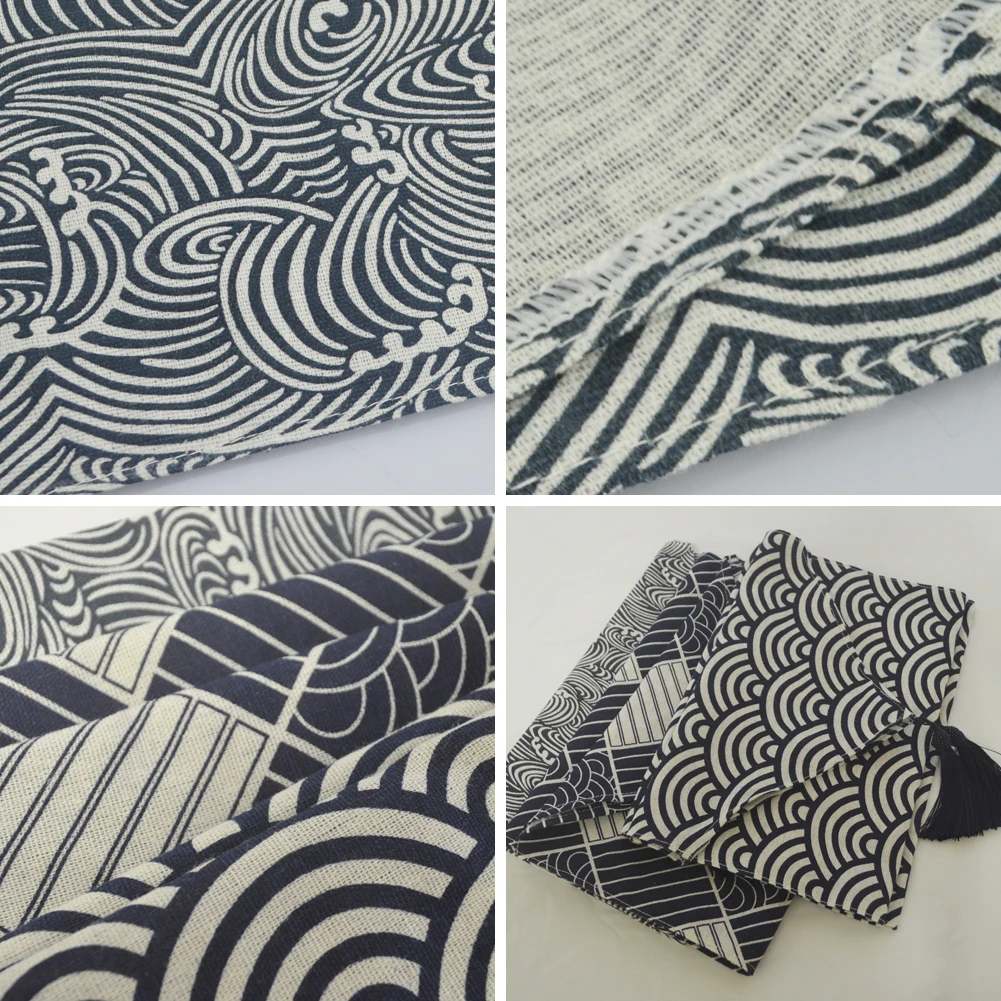 

Japan Style Printed Blue Ukiyoe Weave Table Runner Tea Table Shose Cabinet cover Table Flag With Tassel Christmas Table Runner