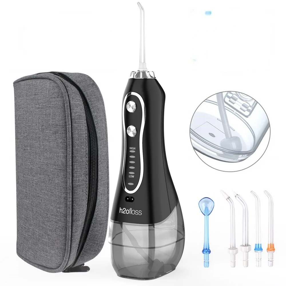 

5 Modes Dental Water Thread 300ml Water Tank Portable Oral Irrigator USB Recahrge Oral Tooth Water Flosser 5 Nozzles Pulse clean
