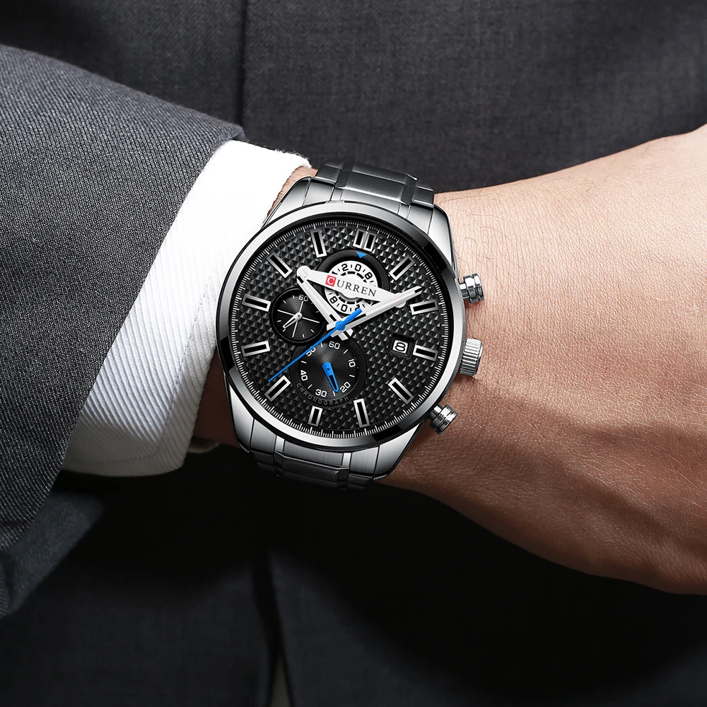 

Fashion Creative Chronograph Men Watches Sports Business Wrist Watch Stainless Steel Quartz Male Clock Reloj Hombre