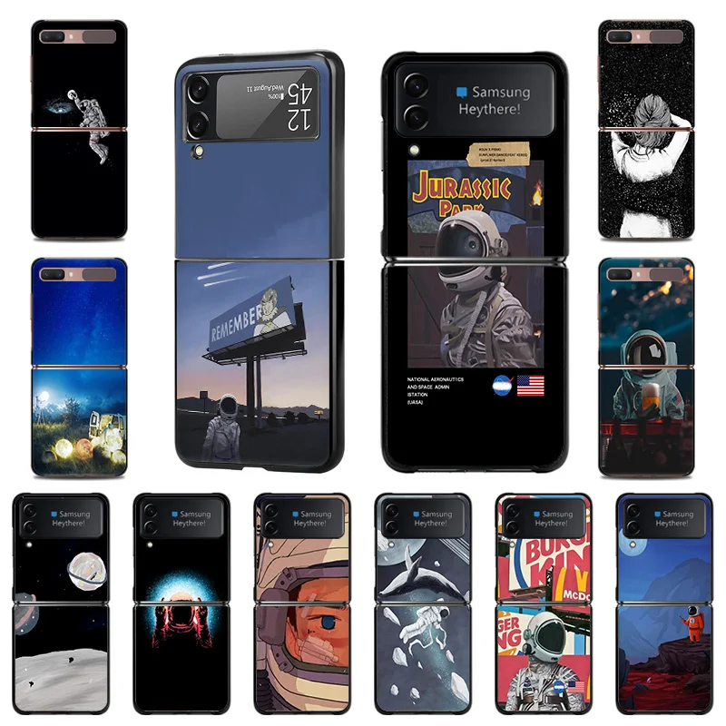 

Чехол для Samsung Galaxy Z Flip Flip3 5G astronauастронавт ночное небо Луна Высокое качество черный чехол для телефона жесткий чехол Fundas Coque Capa