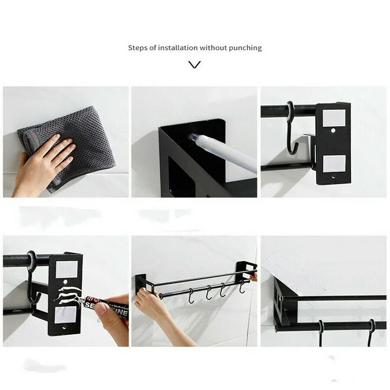 

Kitchen Organizer Wall Storage Hanger Kitchen Wall Shelf With Hooks Wall Mounted Spice Rack Organizer (40cm 5 Hooks)
