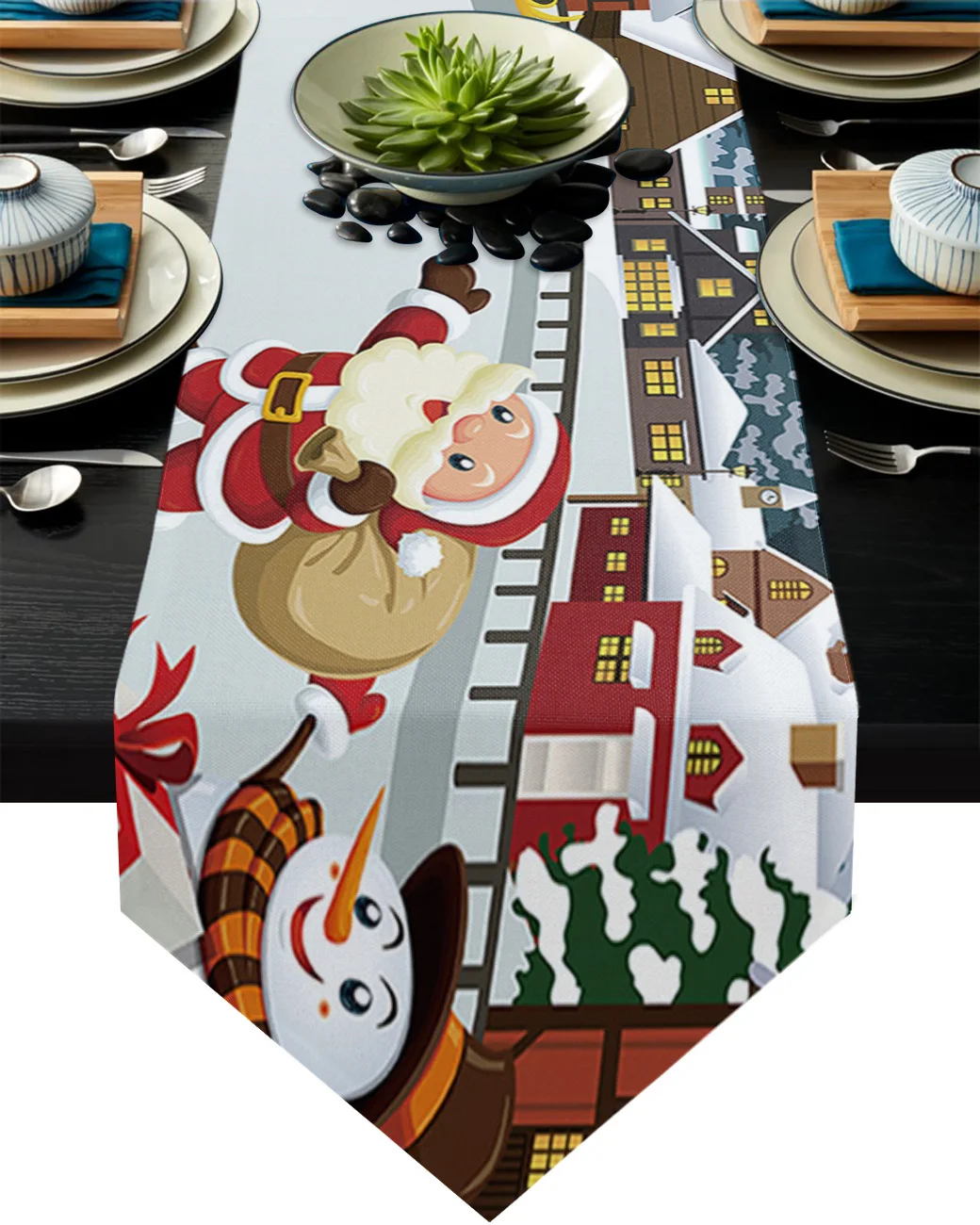 

Christmas Party House Santa Claus Snowman Elk Table Runner Desktop Tablecloth Decorations For Home Xmas New Year Ornaments