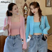 sweaters women summer fall chic sexy slim stretch ladies cropped cardigan ulzzang lovely fashion solid popular womens knitwear