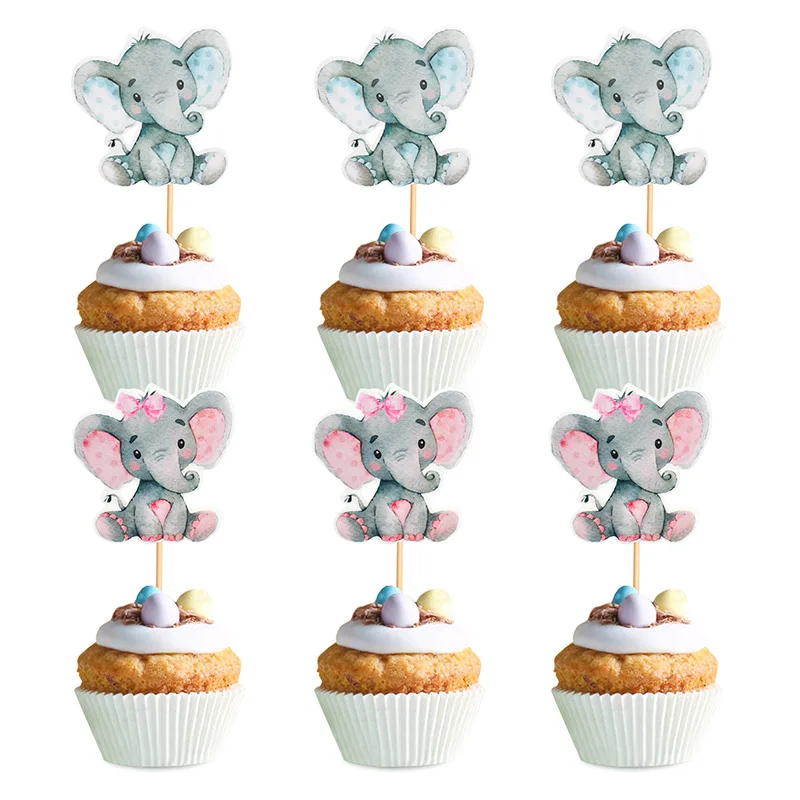 

12Pcs Blue Pink Elephant Cupcake Topper Kids Birthday Party Cake Decoration Baby Shower Favors Gender Reveal Party Supplies