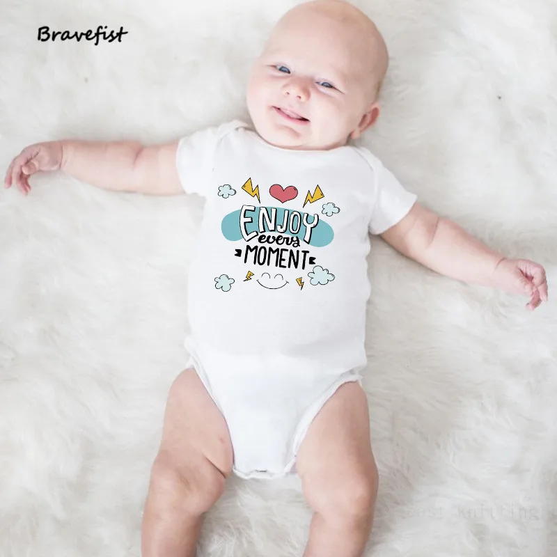 

Enjoy Every Moment Print Newborn Bodysuits Kids Rompers Summer Short Sleeve Tee Shirts Cotton Outwear Outfits Jumpsuits Onesies