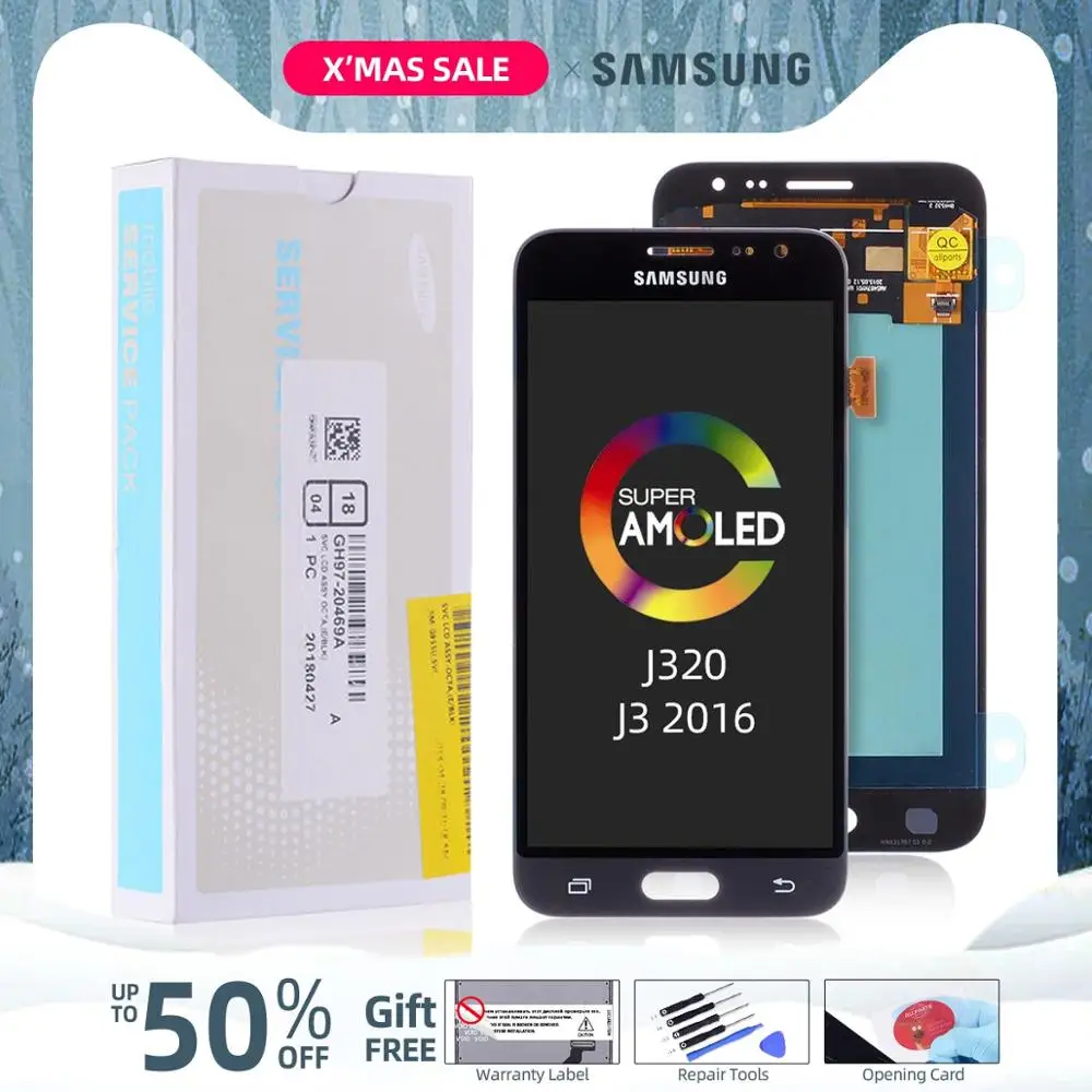 AMOLED Дисплей для SAMSUNG J3 J320 LCD в сборе с тачскрином 5.0'' черный белый золотой