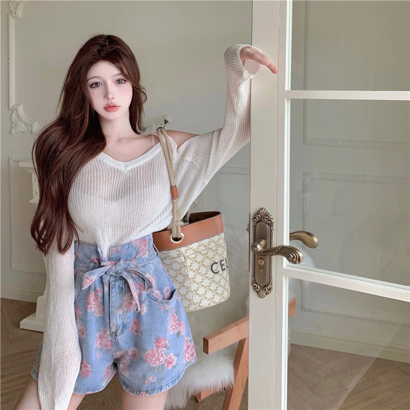 

Retro Blue Denim Shorts Women High-Waisted Wide-Leg Shorts Summer Harajuku Streetwear Casual Loose Fashion Jeans Denim Clothing