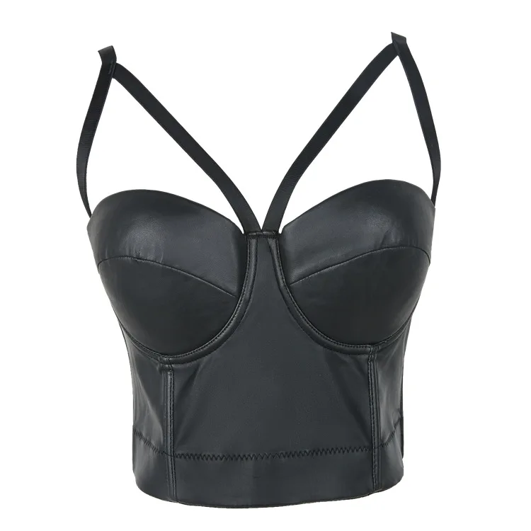 Wriufred PU leather sling tube top bra women large size bralette hollow out sexy underwear women's slim evening gown lingerie