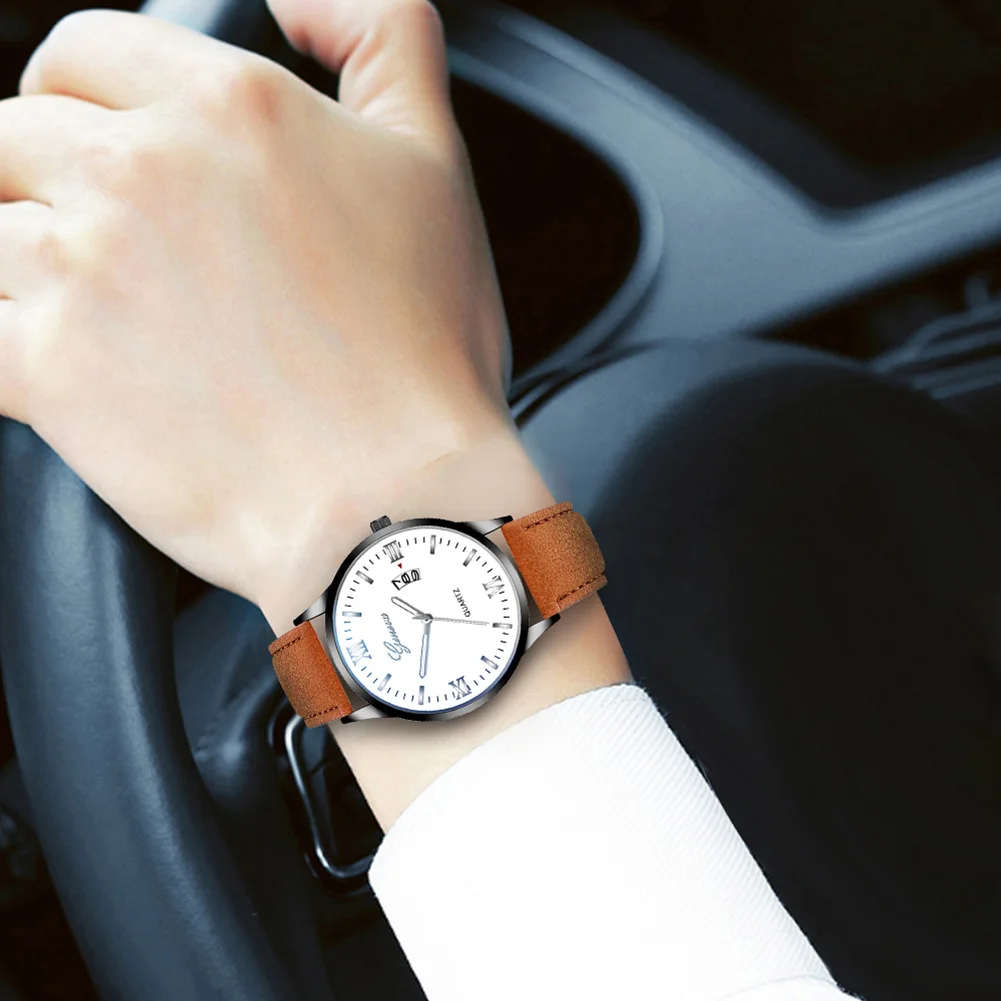 Мужские Бизнес Кварцевые часы из искусственной кожи ремешок Календарь Наручные