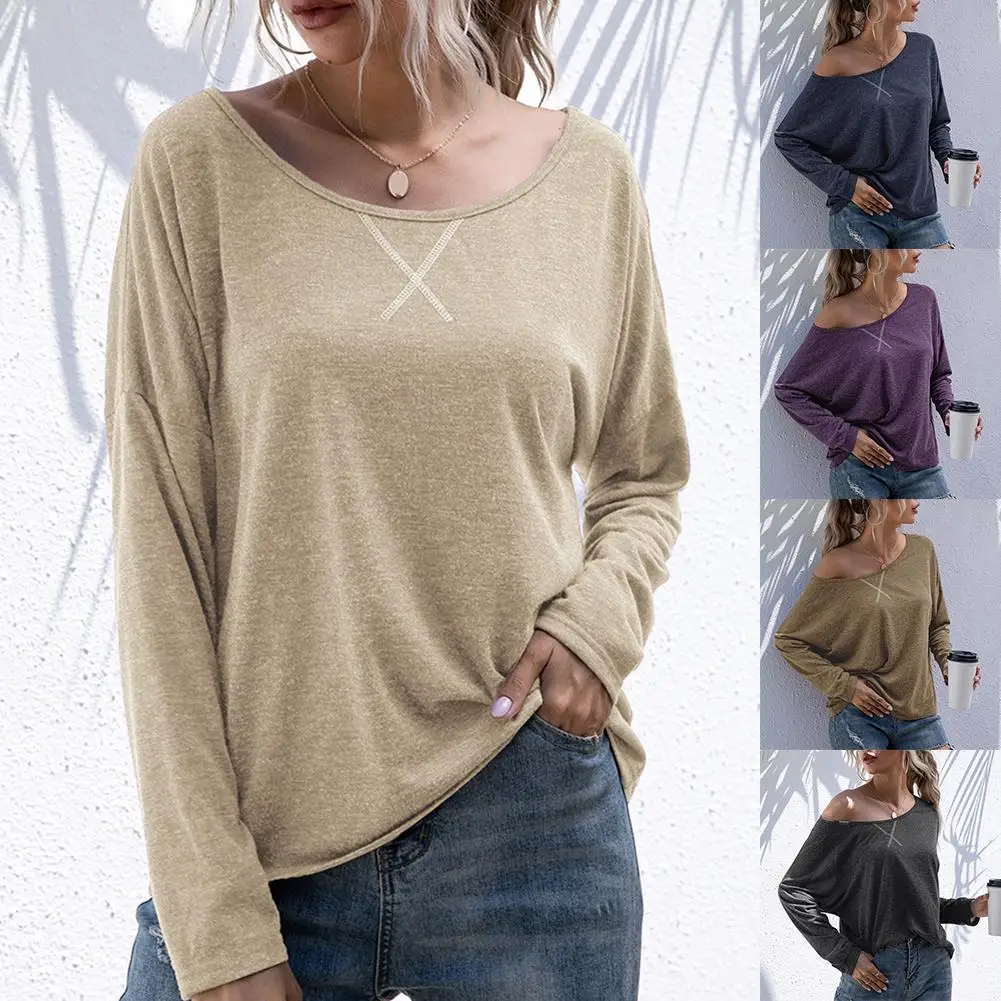Осенняя женская футболка однотонные Цвет с длинными рукавами принтом крест