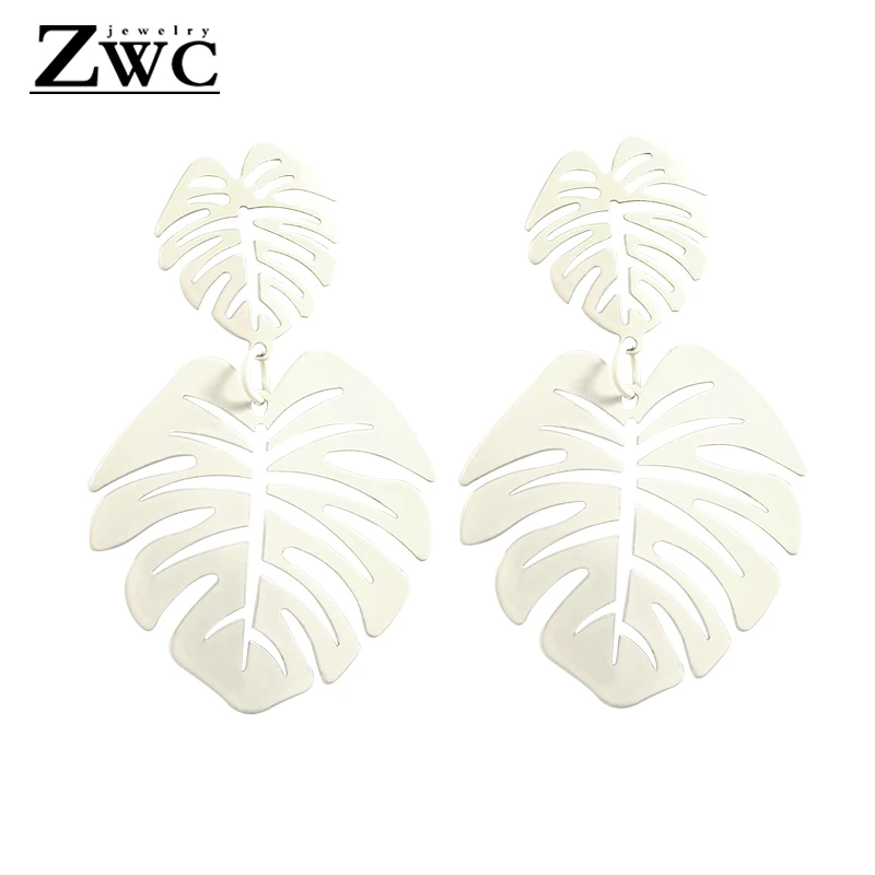 ZWC Новые Модные женские Полые зеленые белые желтые листья дерева серьги с длинной подвеской для женщин металлические висячие серьги ювелирные изделия оптом - Окраска металла: White