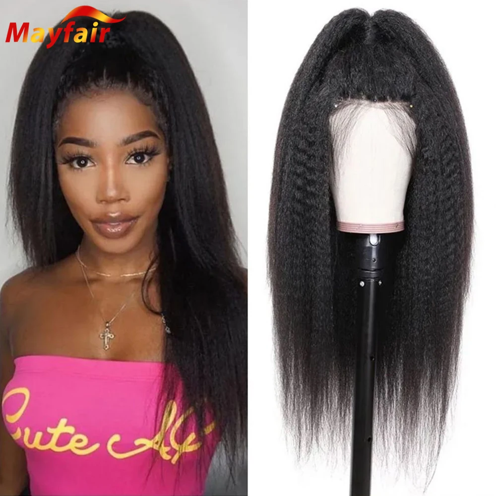 

28 Inch Pre Plucked 13x4 Lace Front Wig Kinky Straight Lacefront Frontal Human Hair 4x4 Closure Yaki Wigs for Black Women