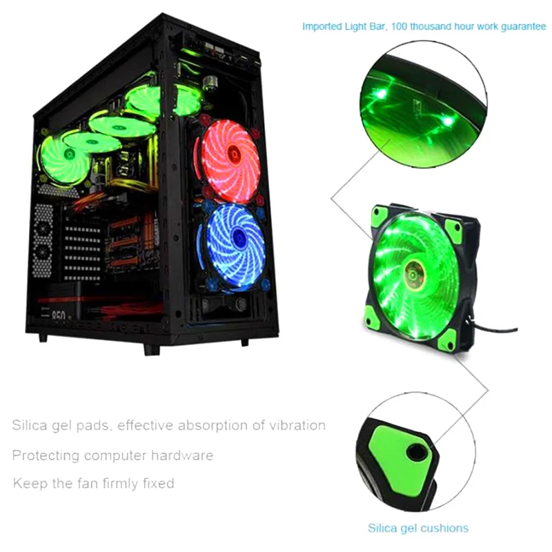 12cm Ultra Silent Case Fan Light Up 15 LEDs CPU Cooler Cooling for PC Computer FL | Компьютеры и офис