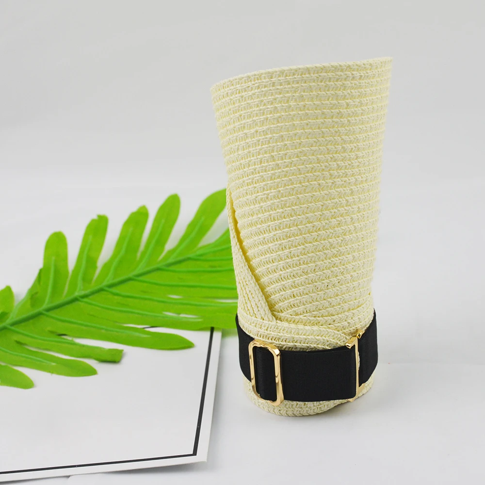 

2021 Summer Straw Beach Sun Hats Straw Visor Hats For Women Foldable Wide Brim Roll-up Beach Ponytail Hats Sun Protection