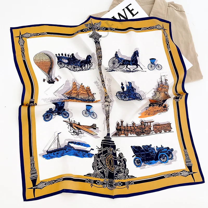 

53*53cm 100% Silk Scarf Carriage Women Small Soft Squares Decorative Head Scarf Multicolor Stripe Print Kerchief Neck Wrap