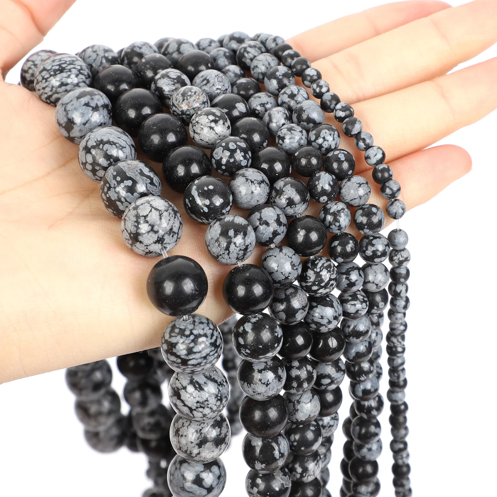 Бусины из натурального камня нитка 15 дюймов обсидиан снежинка круглые бусины
