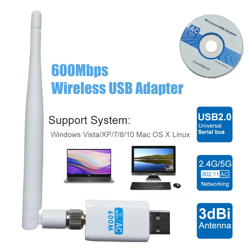 Беспроводной внешний ethernet 802.11ac ноутбук usb 2 4g 5g Настольный wifi адаптер antena dongle lan Wi Fi