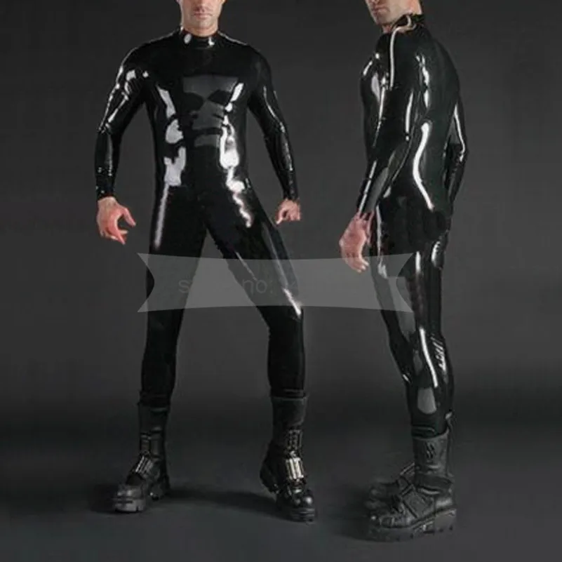 

Shoulder Zips Male Rubber Latex Catsuit Black Men Fetish Tights Body Suits BNLCM030